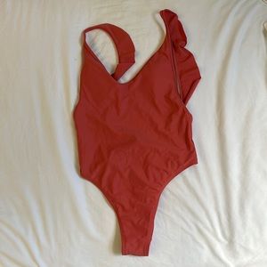 Aerie Coral Pink Ruffle One Piece Swimsuit